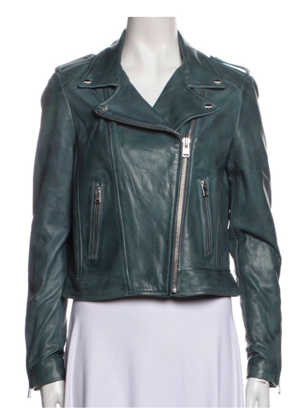 Teal Leather Moto Jacket